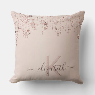 Roze Gouden Blush Sterren Monogram Naam Kussen