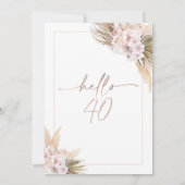 Roze Gouden Boho Droge Bloemige Pampas 40e Verjaar Kaart (Achterkant)