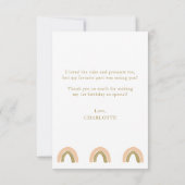 Roze Gouden Boho Regenboog Eerste Verjaardag Foto Bedankkaart (Achterkant)