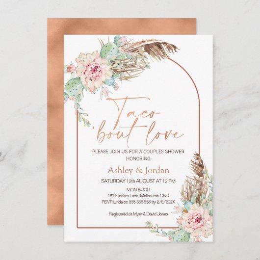 Roze Gouden Boog Taco 'bout Love Boho Koppels Brui Kaart (Voorkant / Achterkant)