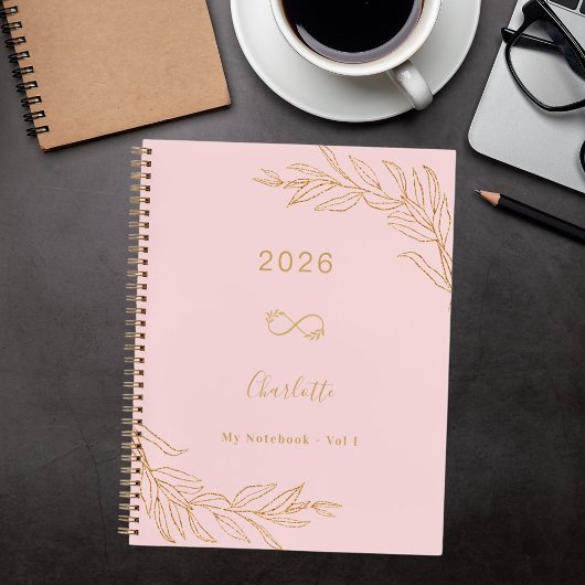Roze gouden botanisch blad elegant notitieboek