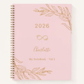 Roze gouden botanisch blad elegant notitieboek (Voorkant)
