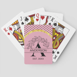 Roze Gouden Botanische Monogram Naam Persoonlijk Pokerkaarten
