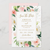 Roze gouden bruidskleur bruiloft bespaart de datum save the date (Voorkant / Achterkant)