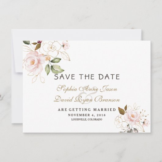 Roze gouden bruidskleur bruiloft bespaart de datum save the date (Voorkant)