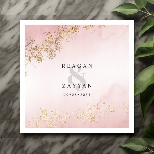 Roze & Gouden Bruiloft Servet