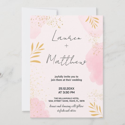 Roze gouden bruiloft uitnodigingen (Voorkant)