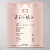 Roze Gouden Cake Bakkerij Glitter Druip Menu Prijs Poster (Voorkant)