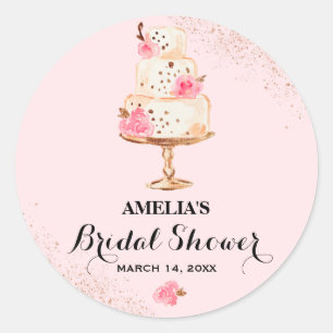 Roze Gouden Cake Theepartij Bruidsfeest Sticker