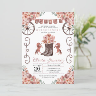 Roze Gouden Charra Bloemstiefels Quinceañera Kaart