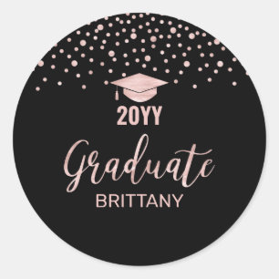 Roze Gouden Confetti Afstudeerfeest Geschenk Ronde Sticker