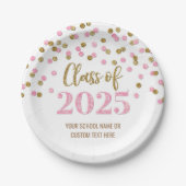 Roze Gouden Confetti Afstuderen 2025 Papieren Bordje (Voorkant)
