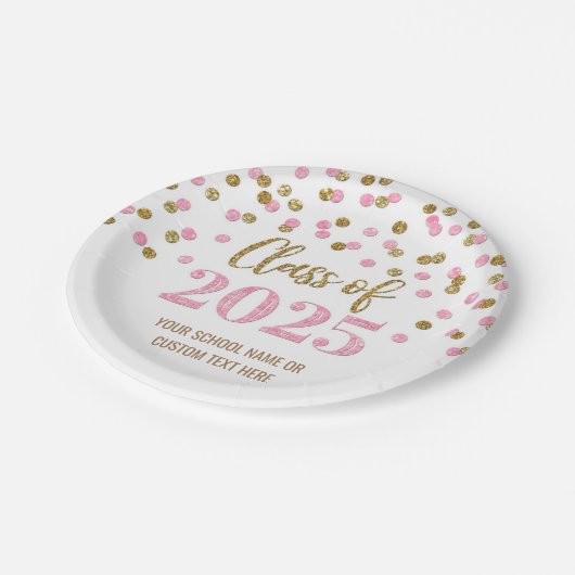 Roze Gouden Confetti Afstuderen 2025 Papieren Bordje (Gekanteld)