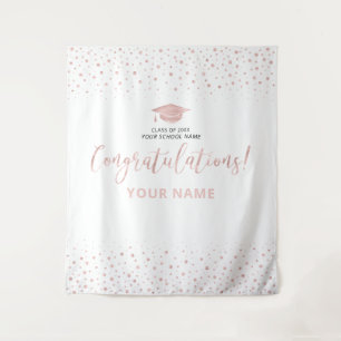 Roze Gouden Confetti Felicitaties Afstudeerfeest Wandkleed