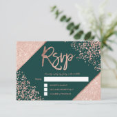 Roze gouden confetti frame groene rsvp bruiloft (Staand voorkant)