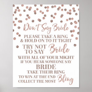 Roze Gouden Confetti Geen Bruid Zeggen Spel Bord Poster