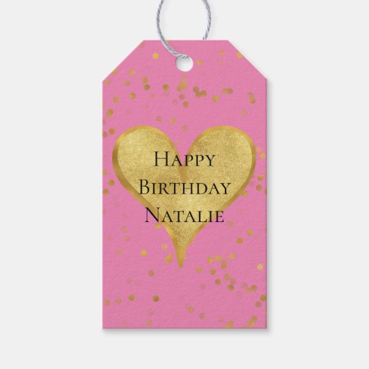 Roze gouden Confetti hart Cadeaulabel (Voorkant)