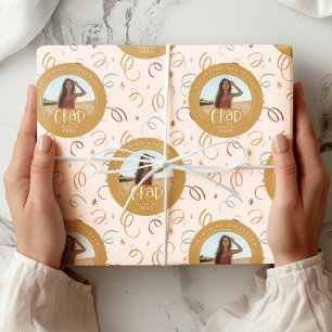 Roze Gouden Confetti Klasse van 2025 Afstudeerder Cadeaupapier