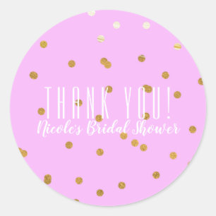 Roze & Gouden Confetti Stippen Modern Feest Favor Ronde Sticker