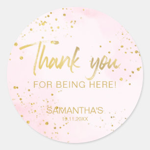 Roze & Gouden Confetti Sweet 16 Bedankt Ronde Sticker