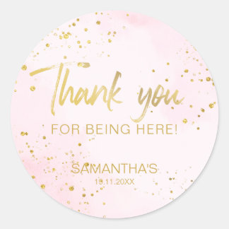 Roze & Gouden Confetti Sweet 16 Bedankt Ronde Sticker