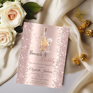 Roze Gouden Confetti Wijnglas Bruidsfeest Kaart