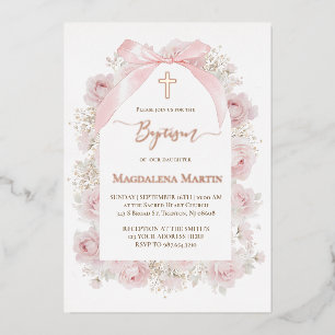 roze gouden details roze rozen Doop Folie Uitnodiging