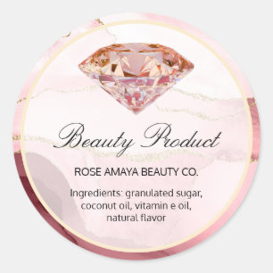 Roze Gouden Diamant Marmer Agate Sfeerverzorgingsp Ronde Sticker