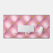 Roze Gouden Diamant Tufted Aangepaste Naam Bureaumat (Keyboard & Muis)