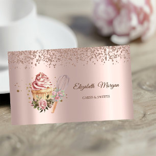 Roze Gouden Diamanten Bloem Cupcake Deegroller Visitekaartje