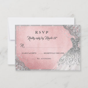 Roze Gouden Diamanten Glitter Jurk RSVP Kaartje