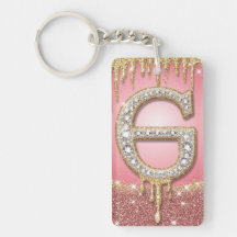 Roze Gouden Diamanten Letter G Initiaal Cadeau Voo