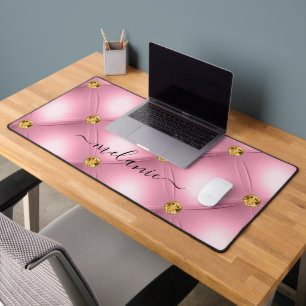 Roze Gouden Diamond Tufted Jouw naam Desk Mat