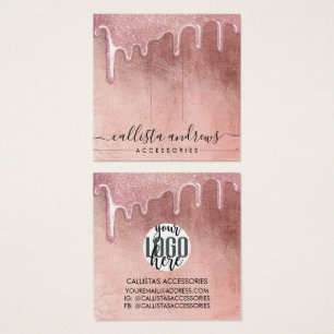 Roze Gouden Dikke Glitter Druppels Logo Haarclip Vierkante Visitekaartjes
