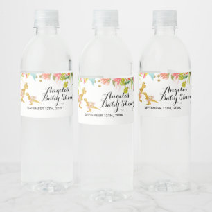Roze Gouden Dino Meisje Waterfles Label Etiket