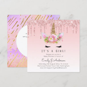 Roze gouden druppelaar Unicorn Baby Girl Shower Kaart