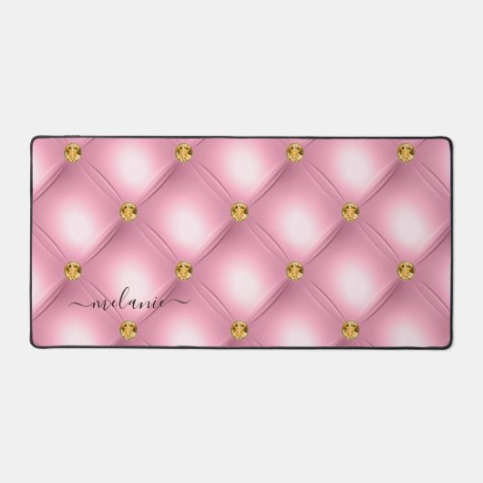 Roze Gouden Edelsteen Tufted Desk Mat en aangepast (Voorkant)