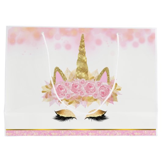 Roze Gouden Eenhoorn Baby shower Groot Cadeauzakje (Achterkant)