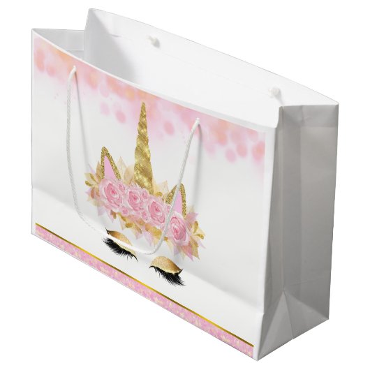 Roze Gouden Eenhoorn Baby shower Groot Cadeauzakje (Voorkant Gekanteld)