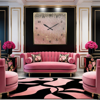 Roze, gouden en grijze waterverf schilderij vierkante klok