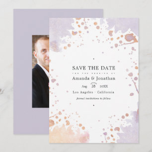 Roze Gouden en Pastel Paarse Verfspatten Bruiloft Save The Date