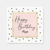 Roze gouden en zwarte Confetti Stippen Verjaardag Servet (Voorkant)