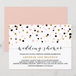 Roze, gouden en zwarte Confetti Stippen Weddenscha Kaart