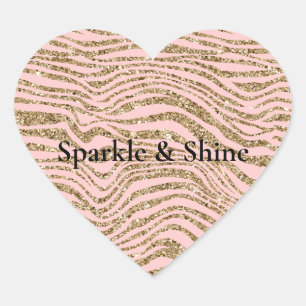 Roze Gouden Faux Glitter Zebra Print Hart Sticker