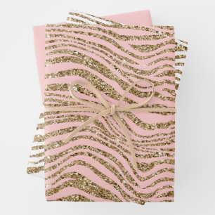 Roze Gouden Faux Glitter Zebra Print Inpakpapier Vel