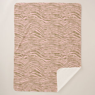 Roze Gouden Faux Glitter Zebra Print Sherpa Deken