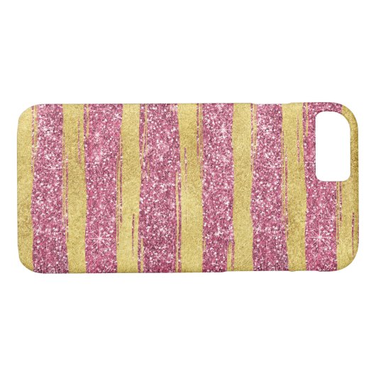 Roze Gouden Faux Glittery Strepen Case-Mate iPhone Case (Achterkant (Horizontaal))
