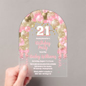 Roze gouden feestballonnen 21ste verjaardagsfeest acryl uitnodigingen (Insitu (Draagbaar))