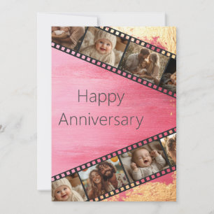 Roze & Gouden Film Strip Foto Jubileum Kaart