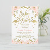 Roze Gouden Flamingo Baby Shower Uitnodiging (Staand voorkant)